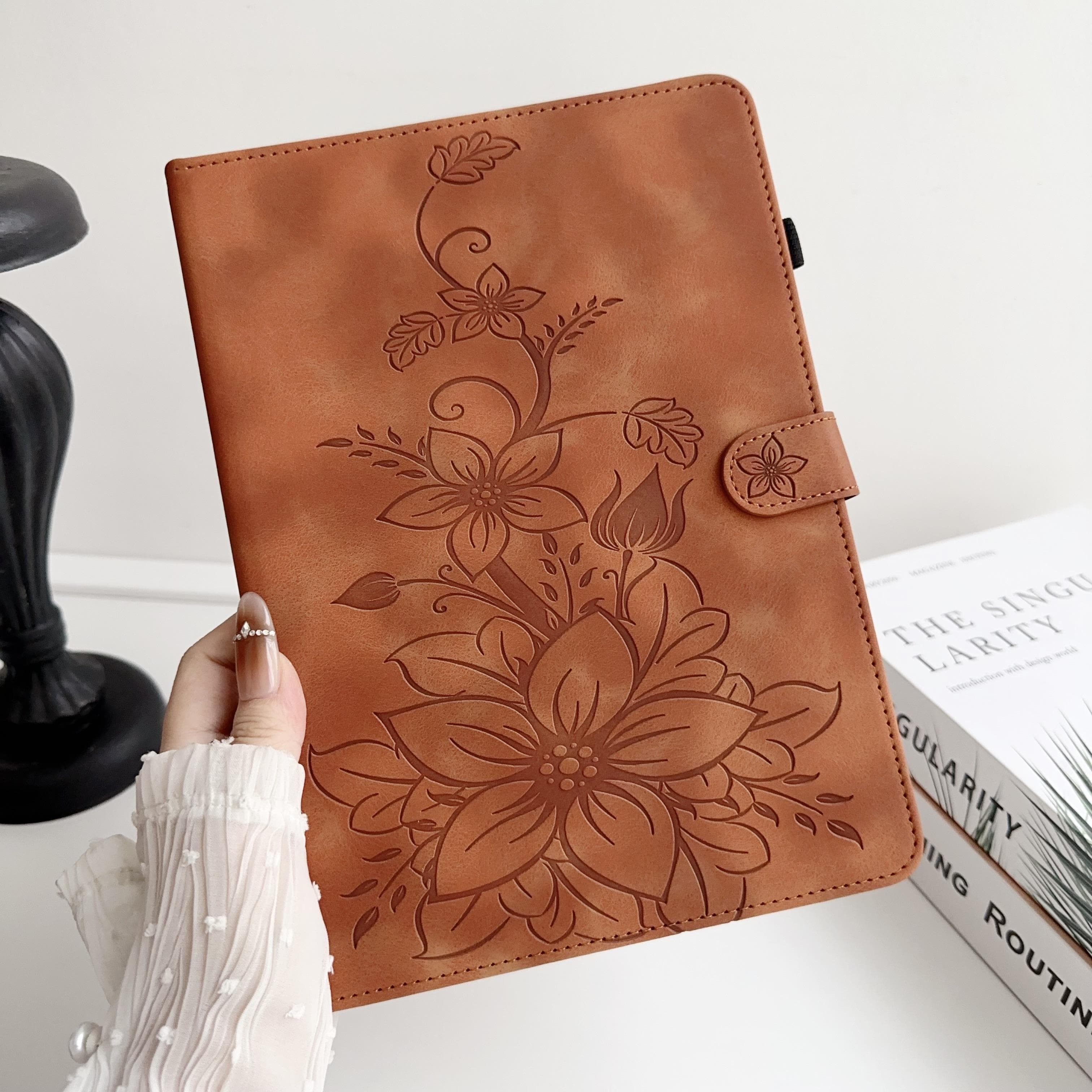 For Honor Pad X8a (not the mobile phone model Honor X8a).PU Leather Exquisite Floral Embossed Design Tablet Case Honor Pad X8a brown