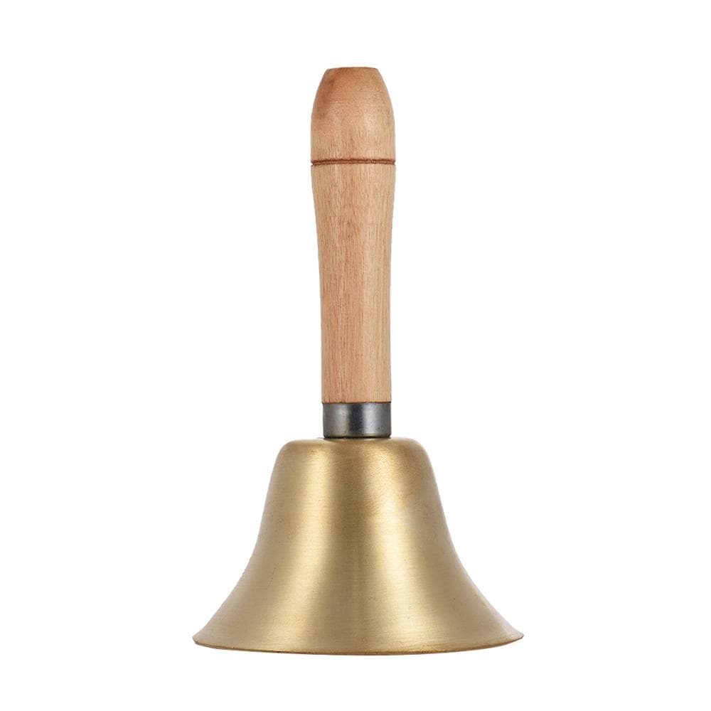 Brass Hand Bell Loud Call Bell Handbell Desk Ringbell with Wooden Handle for Wedding Festival