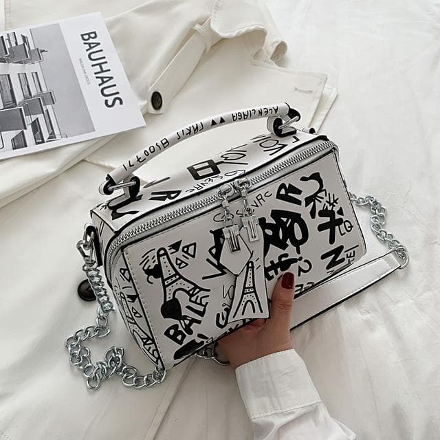 Women Graffiti Handbags Shoulder Bags Women Bag Luxury Design Women Leather Handbags And Purse Fashion Crossbody Bags For 21X12X10.5CM white
