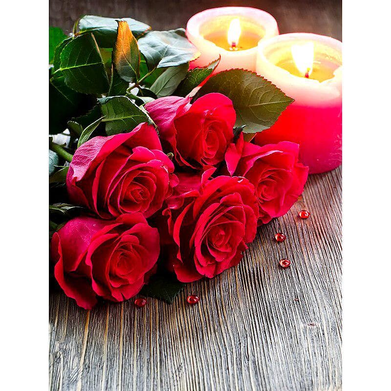 5D Diamond Painting Fulldrill Rhinestone Handmade Needlework Rose&candle Pictures Diamond Embroidery 20X30CM