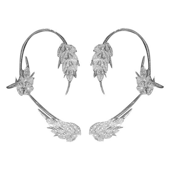 1 Pair Women Clip Earrings Sparkling Rhinestone Non-pierced Wheat Shape Ear Cuff silver