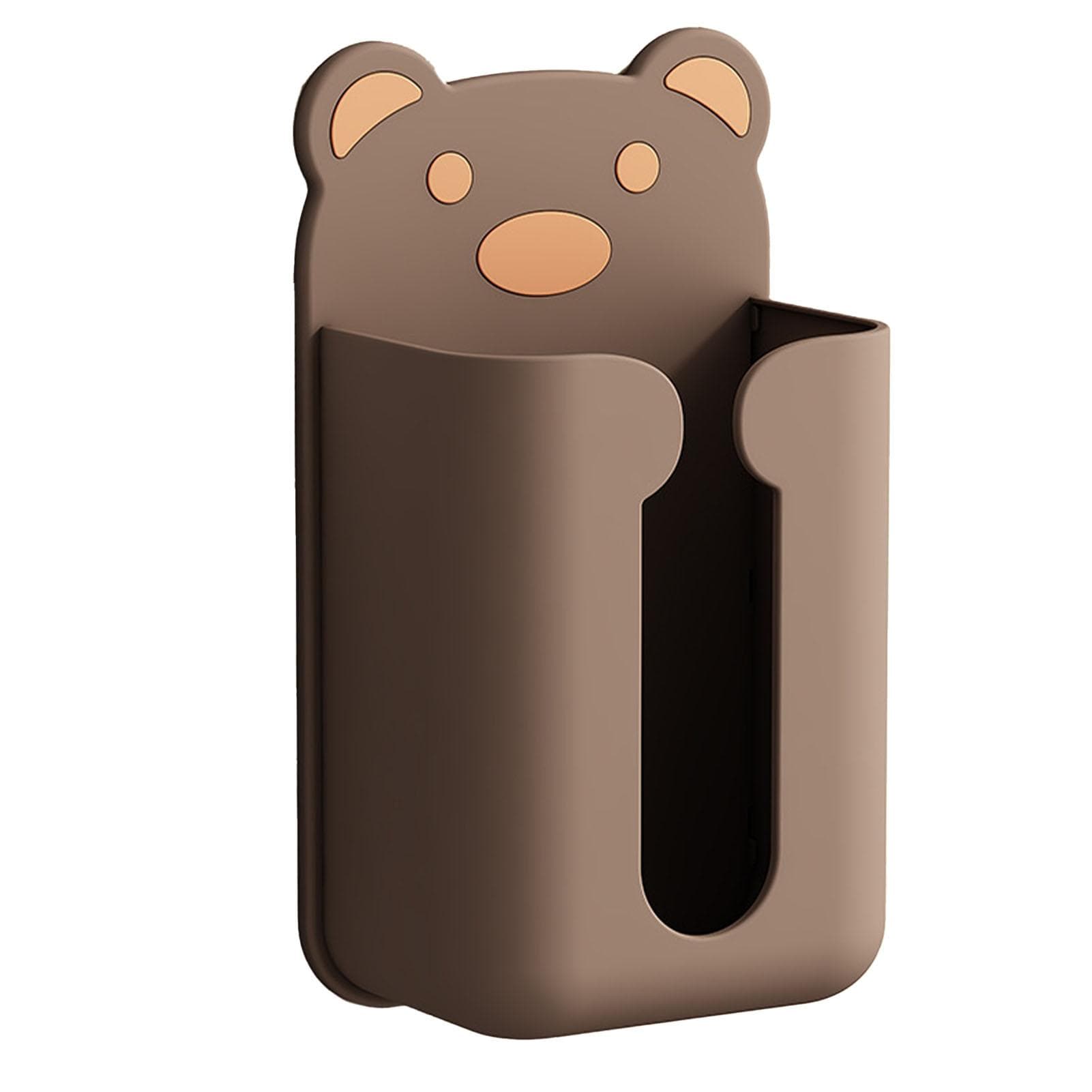 Wall Mounted Tissue Box Punching Free Cute Bear Pattern Plastic Tissue Dispenser for Home Bathroom brown
