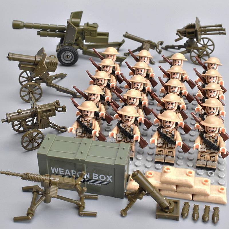 20pcs/batch WWII Military Characters WWII Soldiers National Army Building Blocks Weapons Assembling Bricks Children's Toys