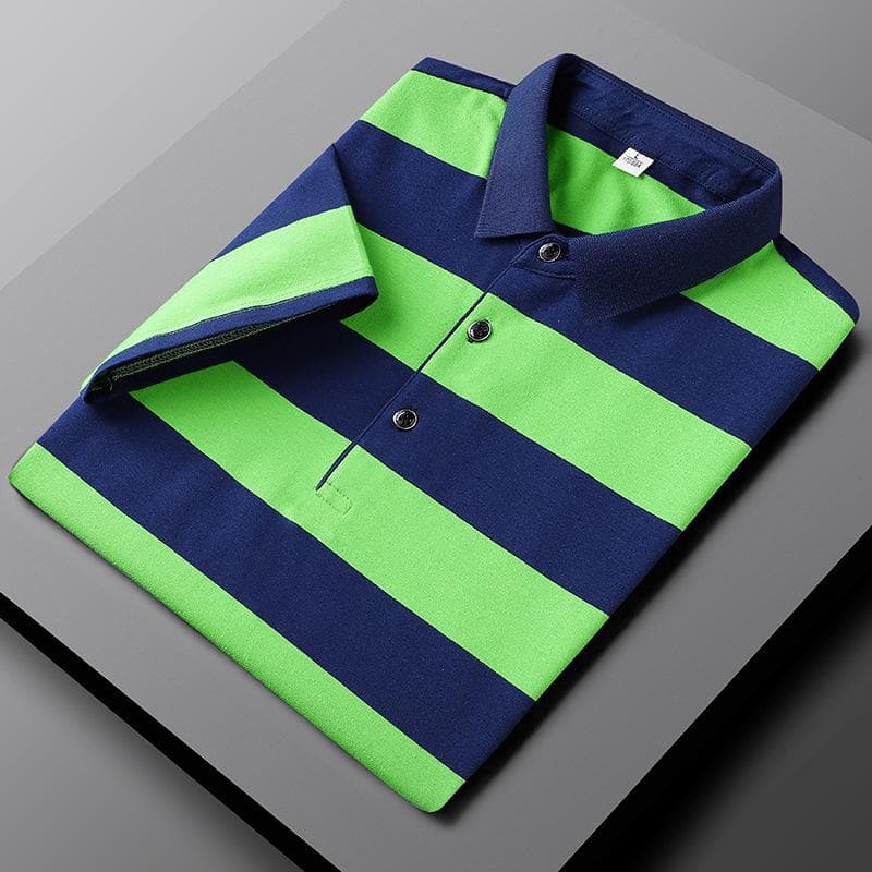 Summer Polo T-shirt Short Sleeve Lapel Casual Stripe Half Sleeve T-shirt Men's Top XXL
