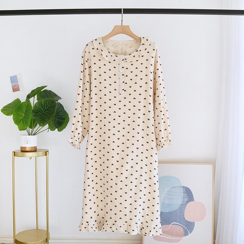 Spring and Autumn Ladies Long Dress 100% Cotton Crepe Nightdress Nightdress Thin Long Sleeve Skirt Casual Home Skirt Pajamas XL