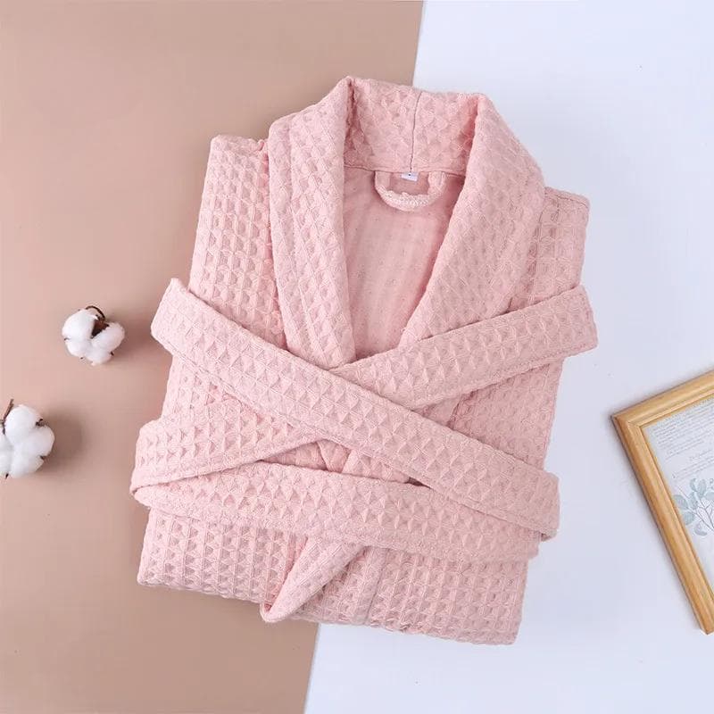 2 Layer Waffle Hotel Robe Men's 100% Cotton Kimono Bathrobe Towel Bathrobe Absorbent Robe Women's Long Pajamas Pajamas XL pink