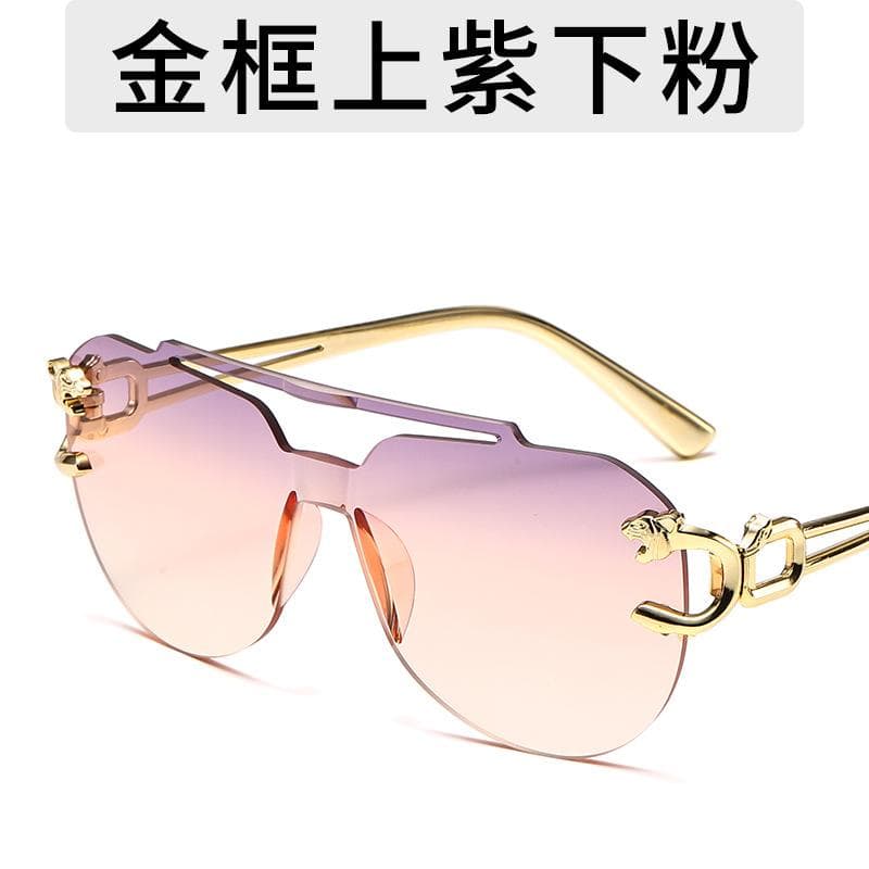 New Fashion Rimless Sunglasses for Men Women Double Bridge Leopard Aviator Frame UV400 Protection