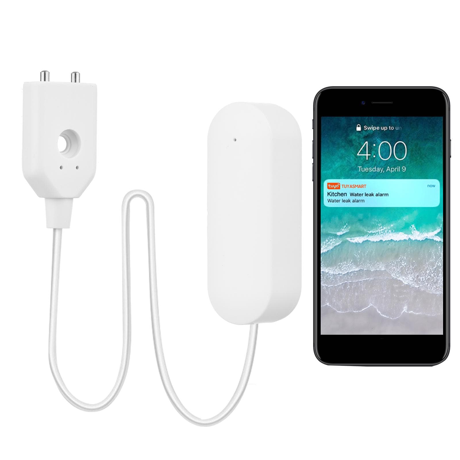 Wifi Water Leakage Detector Smart Water Sensor APP Control Flood Monitoring Water Level Alarm white