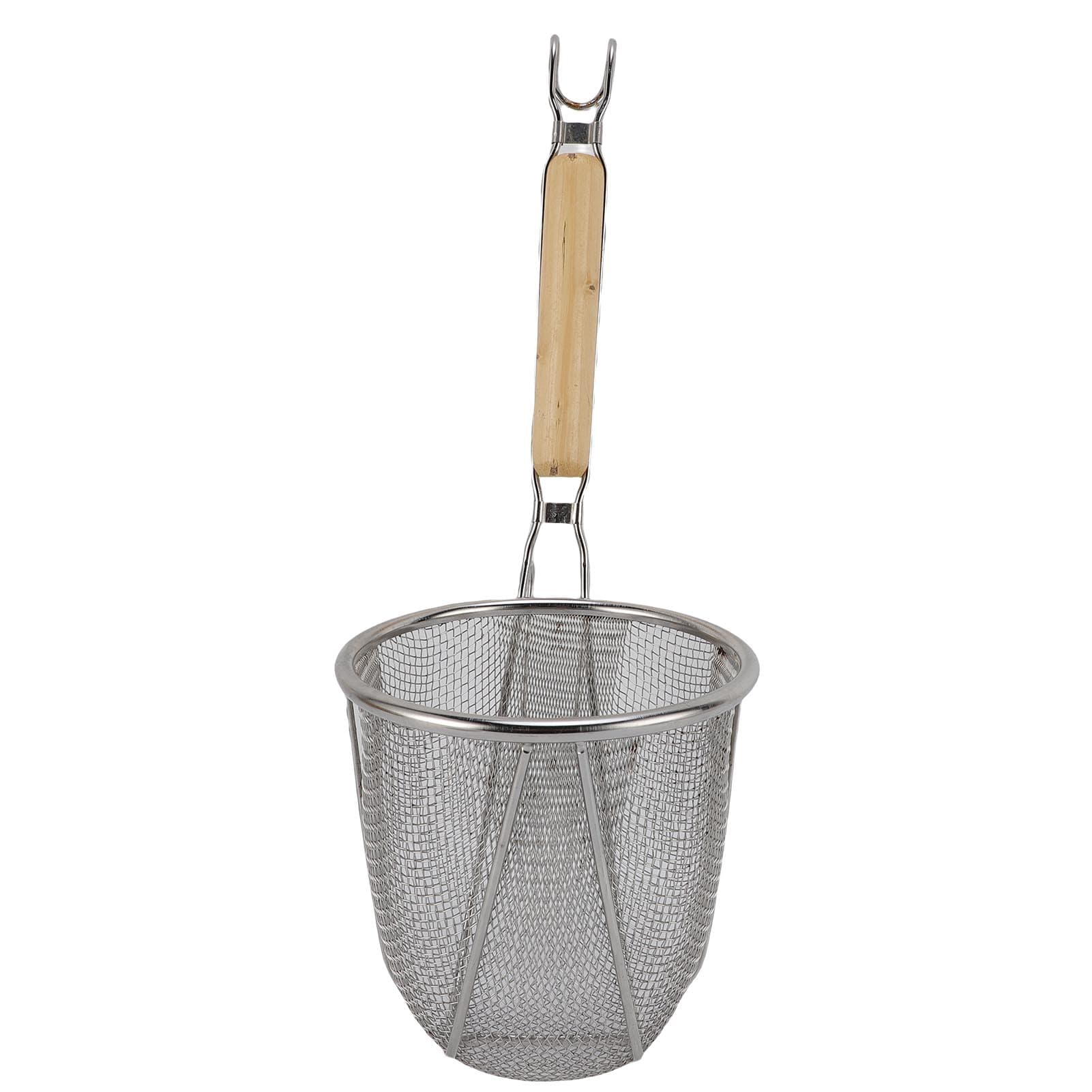 304 Stainless Steel Fine Wire Mesh Sieve Pasta Strainer Basket with Wooden Handle Food Dumpling L(for 6.5-9kg)