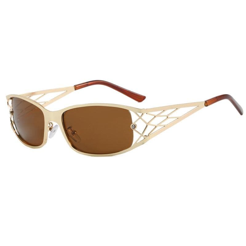 Retro Metal Square Women Sunglasses Luxury Hollow Frame Punk Men Trendy UV400 Protection as picture