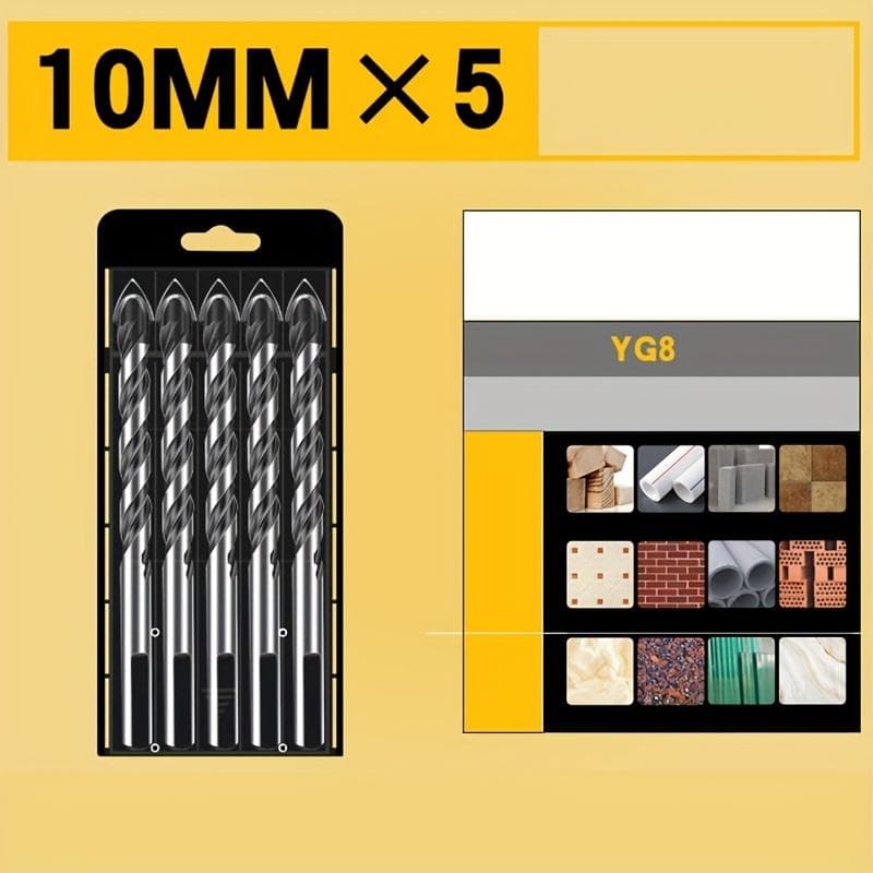 5Pcs Triangular Twist Drill, Tile Glass Black Triangular Drill, Multi-functional Alloy Drill 10mm Set 5pcs