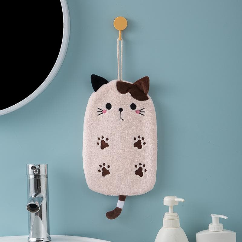 Cartoon Kitten Hand Towels Hanging Coral Velvet Absorbent Hand Towel Reusable Cat Embroidery Kitchen Bathroom Microfiber Towels