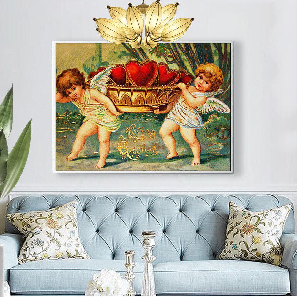 Diamond Painting with Round Stones Love Heart Diamond Embroidery Cross-stitch Angel Diamond 20X30CM