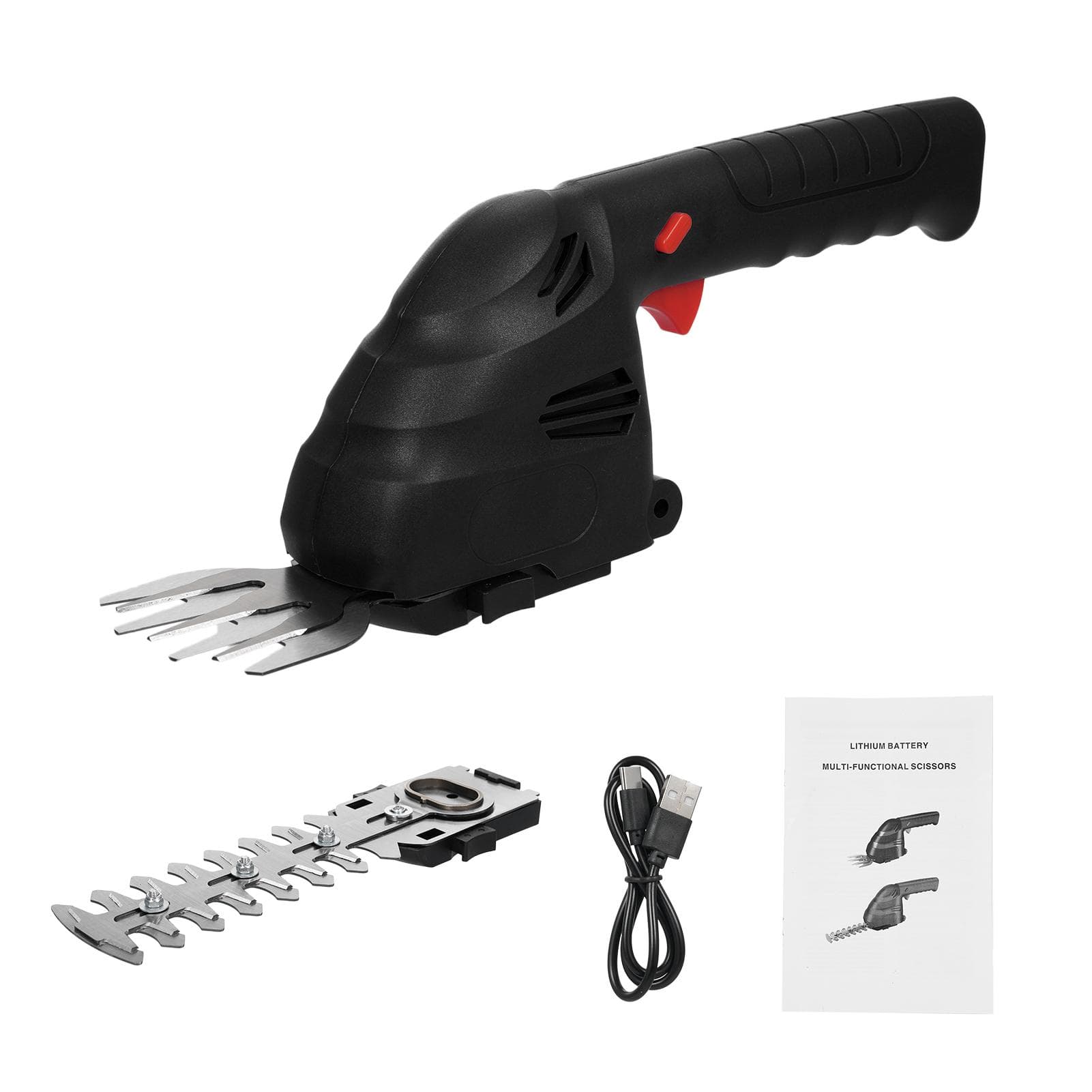 Lithium Cordless Hedge Trimmer Handheld Dual-Purpose Hedge Trimmer Bush Trimmer Electric Hedge Trimmer Without Extension Rod black