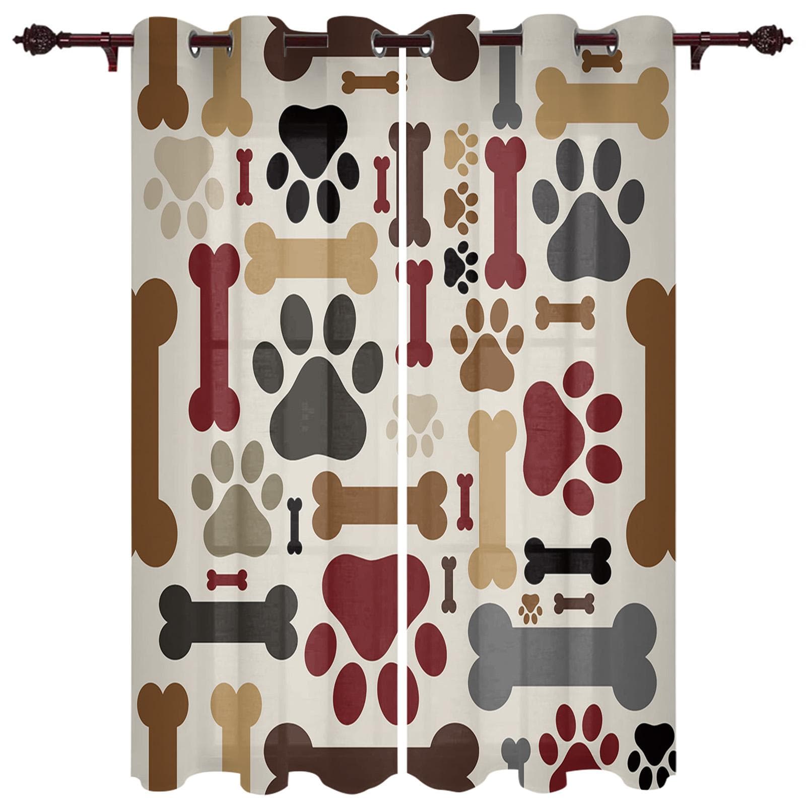 Colour Dog Paw Print Window Curtains Curtains for Living Room Decorative Items Living Room 135W x 60H(cm)