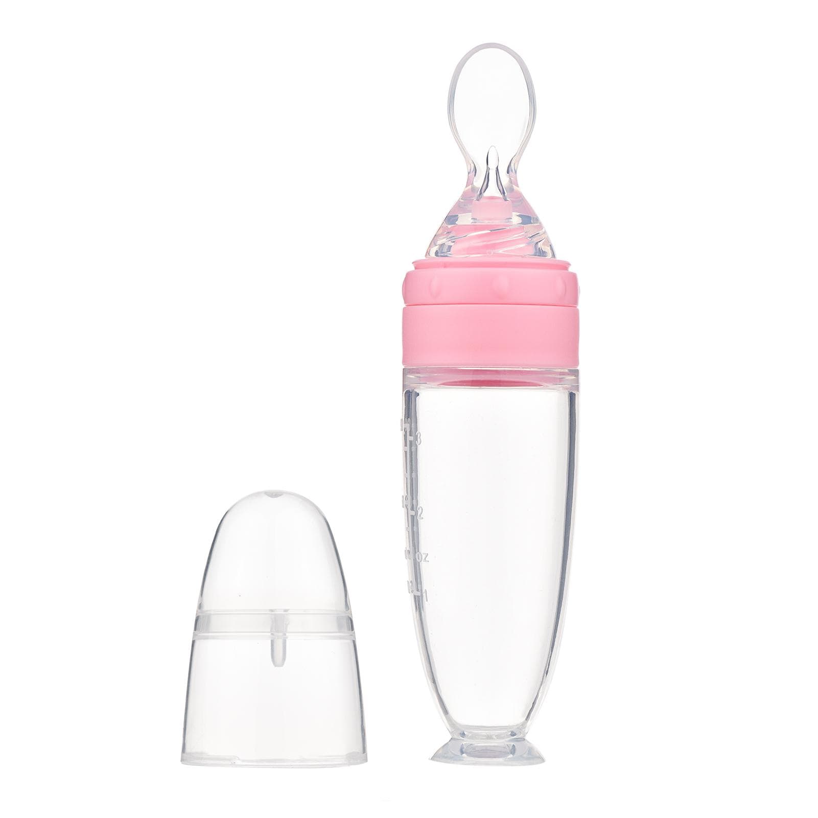Baby Food Dispensing Spoon Feeder Silicone Pacifier Squeeze Spoon Bottle with Suction Plate for pink