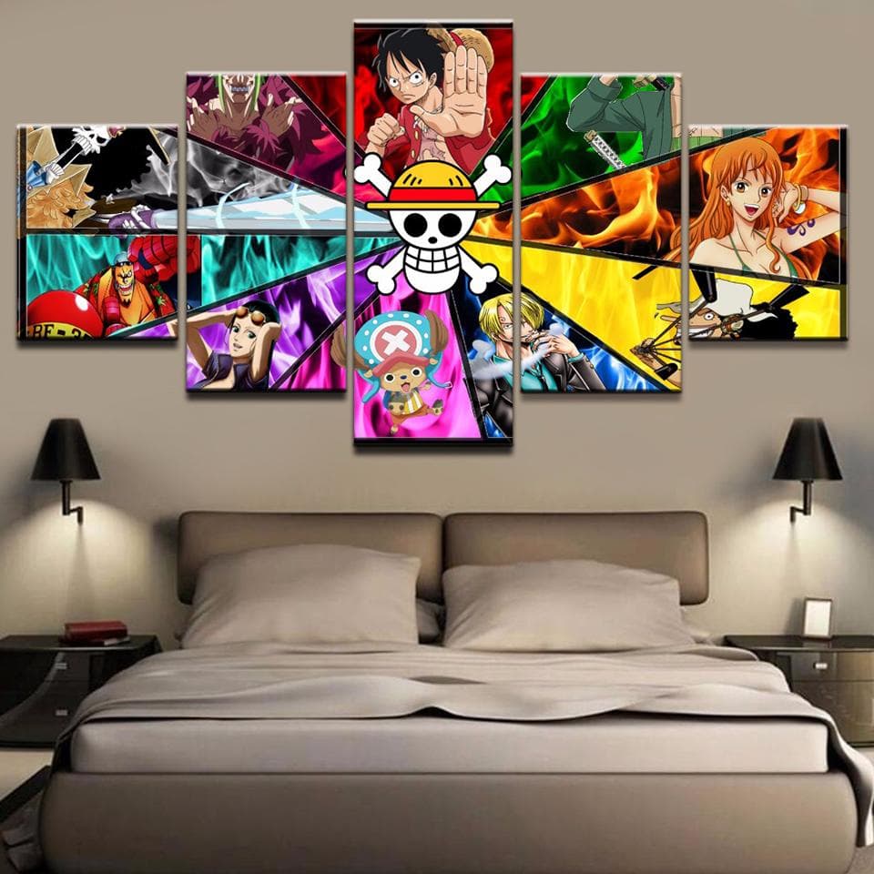 Modular Wall For Living Room Decorative Framework Popular 5 Panel One Piece Character Photo HD Poster Canvas Pictures Painting 20x35cm*2 20x45cm*2 20x55cm*1
