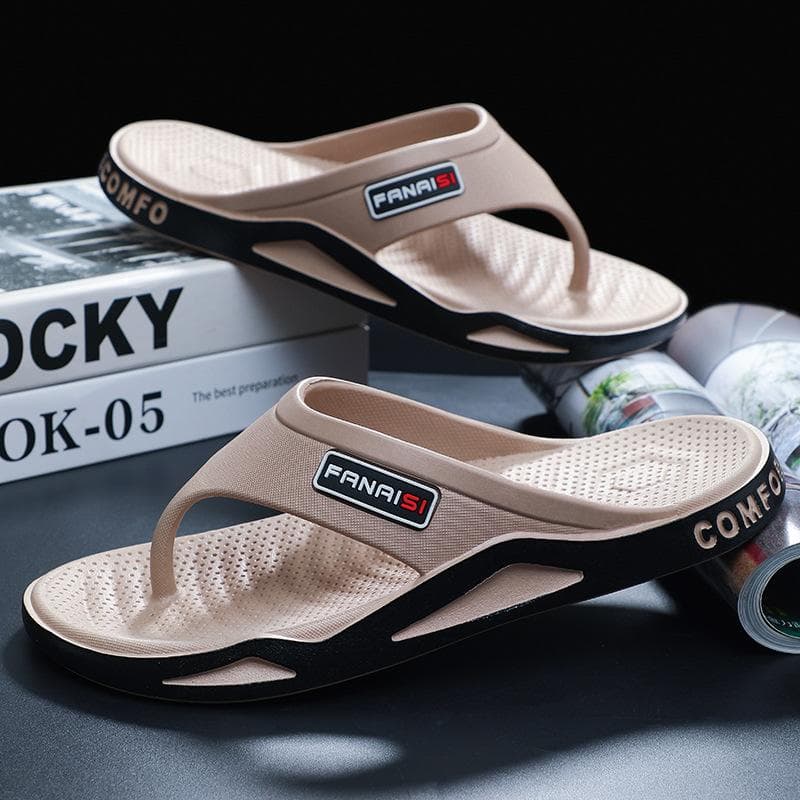 Men's Flip-Flops Summer Beach Sandals Non-Slip Soft Thick Sole Casual Thong Sandals 44-45 khaki