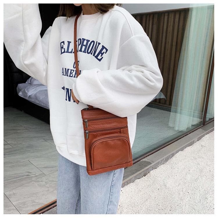 Casual Shoulder Bag Satchel Bag Head Layer Cowhide Shoulder Bag PU Leather Ladies Bag brown