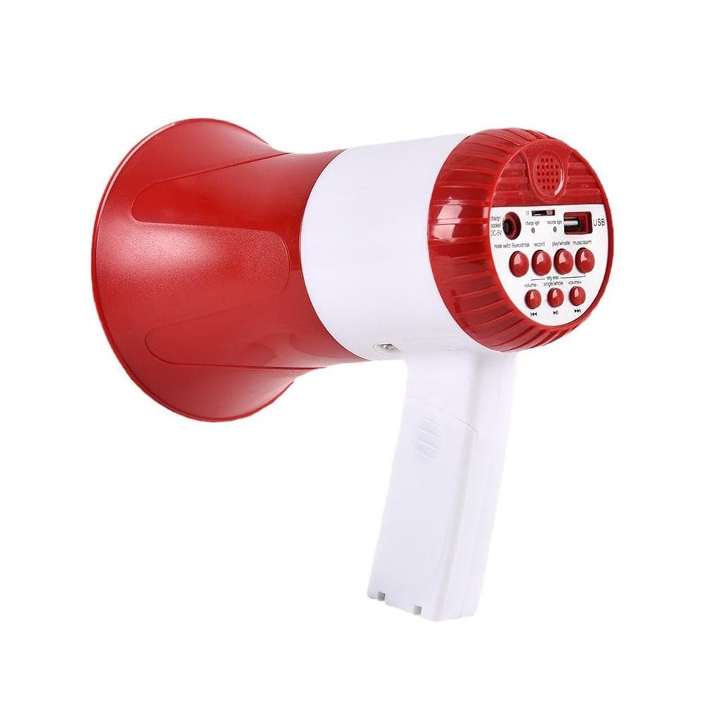 Megaphone Speaker 50W Power Portable Bullhorn Megaphone Voice and Siren/Alarm Modes Volume Control white/red