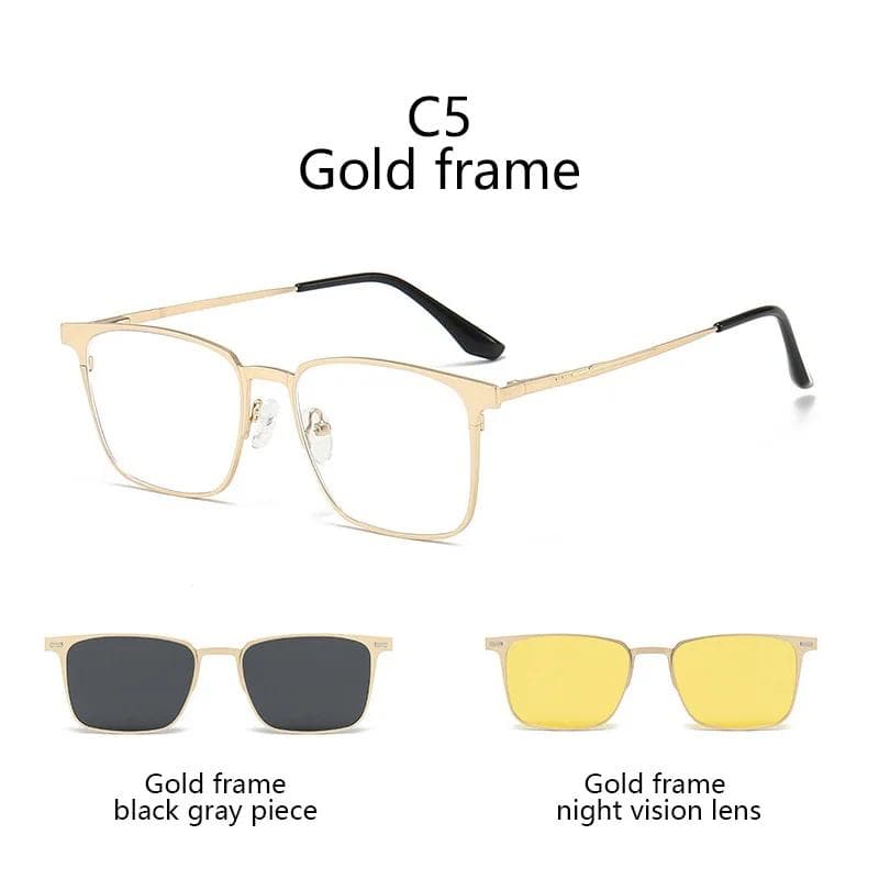 1/2+1 Men Fashion Alloy Glasses Frame With Clip On Sunglasses And Night Vision Women Eyewear Stylish Unisex SHOW AS PICTURE