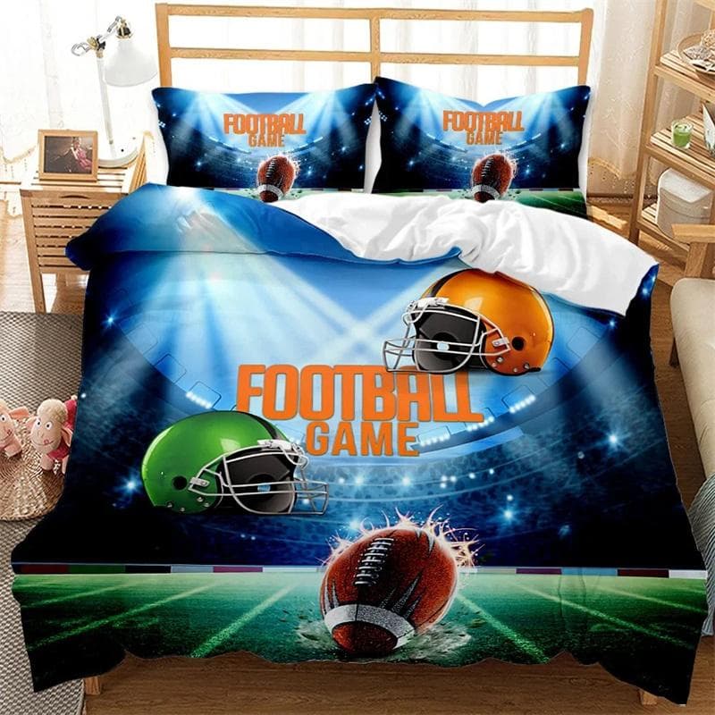 Rugby Sports Duvet Cover Set, American Football Bedding Set Queen Football Sports Themed Comforter Cover Polyester Quilt Cover 135x200cm 2pcs