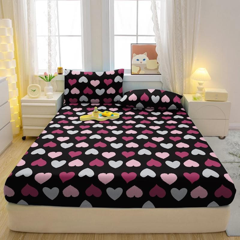1 Simple Modern Heart-Shaped Printed Matte Fitted Sheet, Bedroom Printed Bed Cover, Bedding (Excluding Pillowcases) 71x132cm