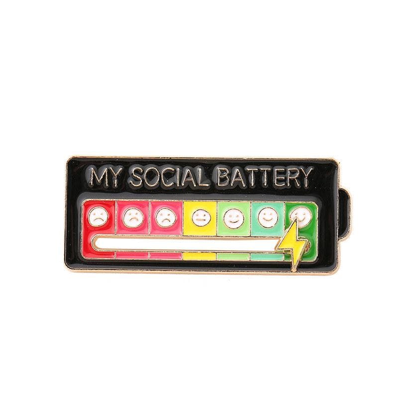 Creative Brooch Pin Electroplating Geometric Portable Clothing Accessories My Social Battery Brooch Pins black