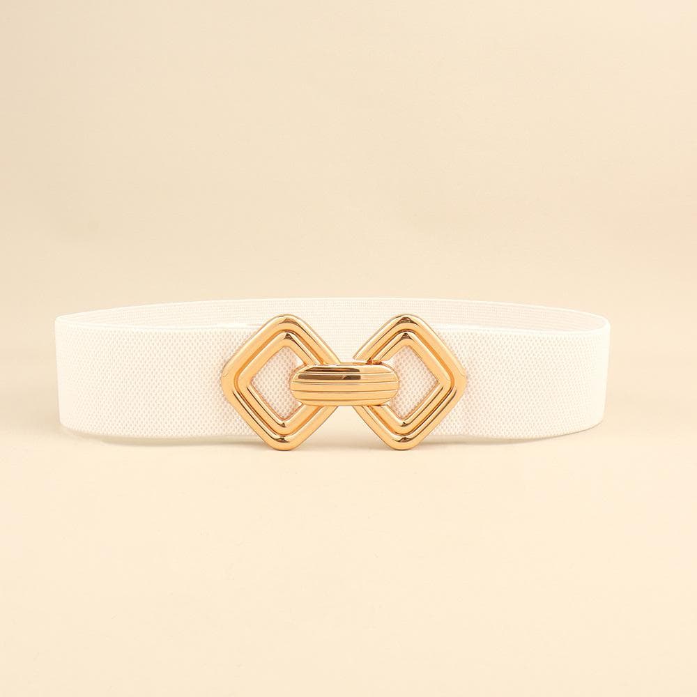 Women Wide Elastic Belt Vintage Stretchy Waistband with Retro Gold Buckle for Dresses