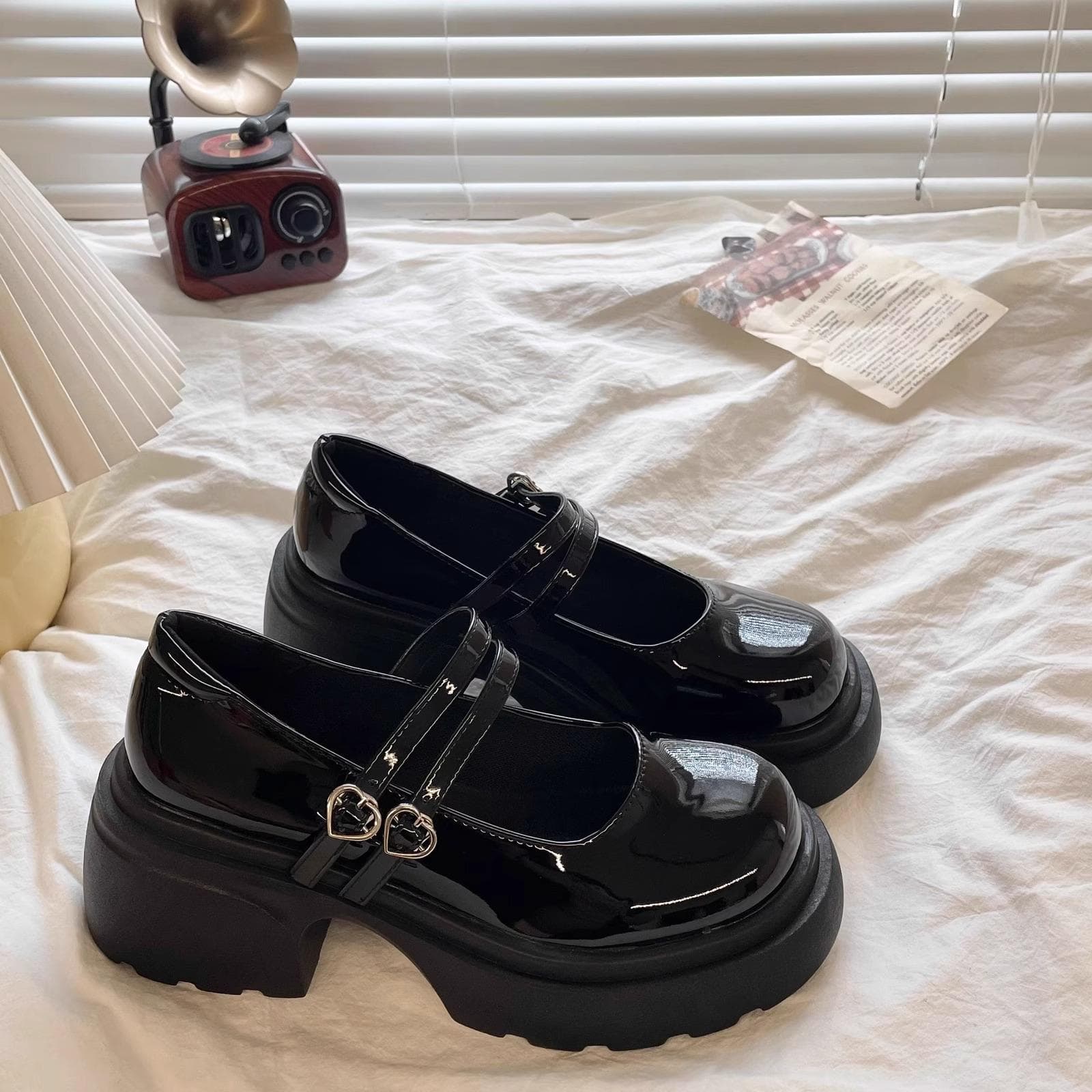 Thick Bottom Small Leather Shoes Female Spring and Fall Love Buckle Loafers Female Shallow Mouth High-heeled Mary Jane Single Shoes Fashion Shoes 38