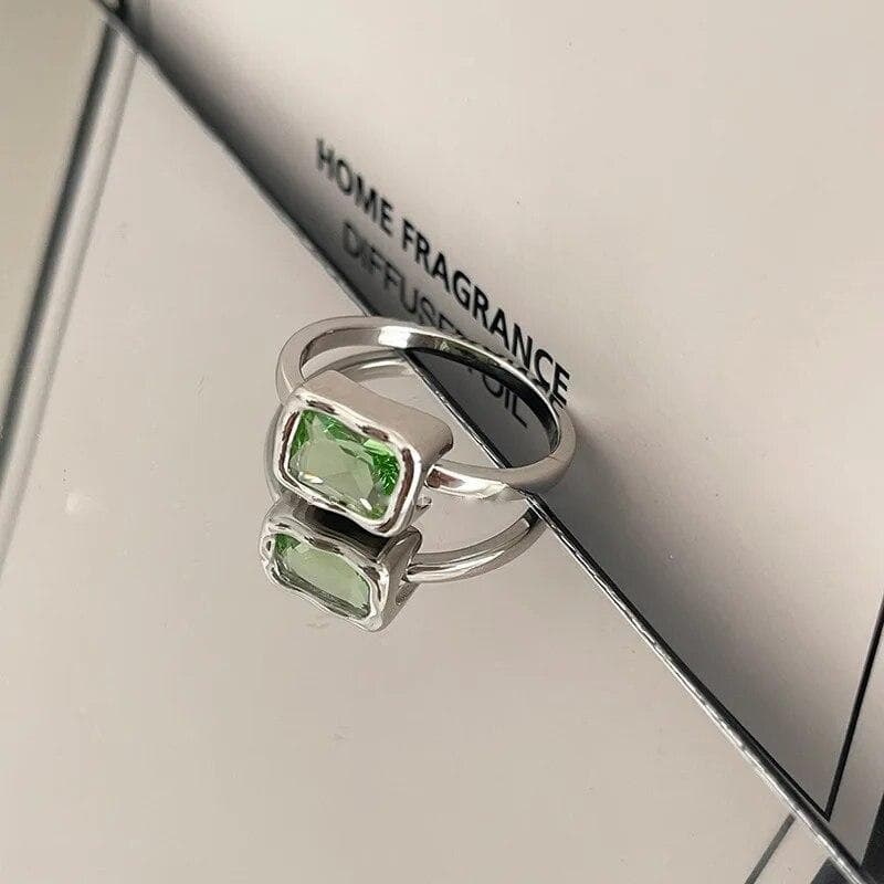 Green Crystal Geometry Ring Square Retro Sweet Jewelry Birthday Gift
