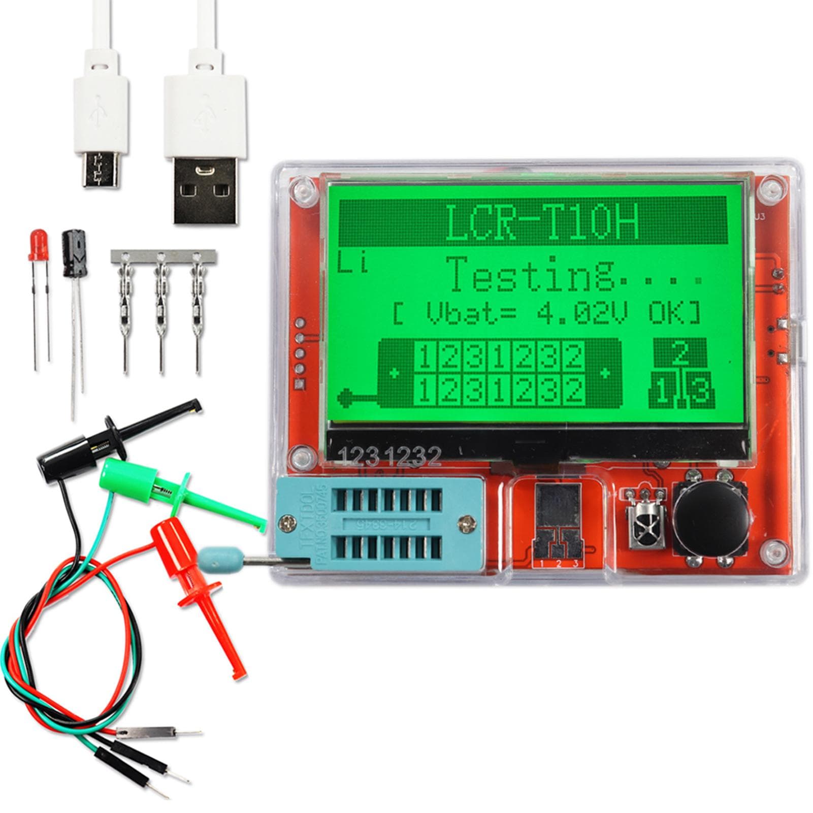 LCRT10H Transistor Meter MultiFunction Capacitance Resistance Tester Large Screen Graphic Display Lithium Battery Version red
