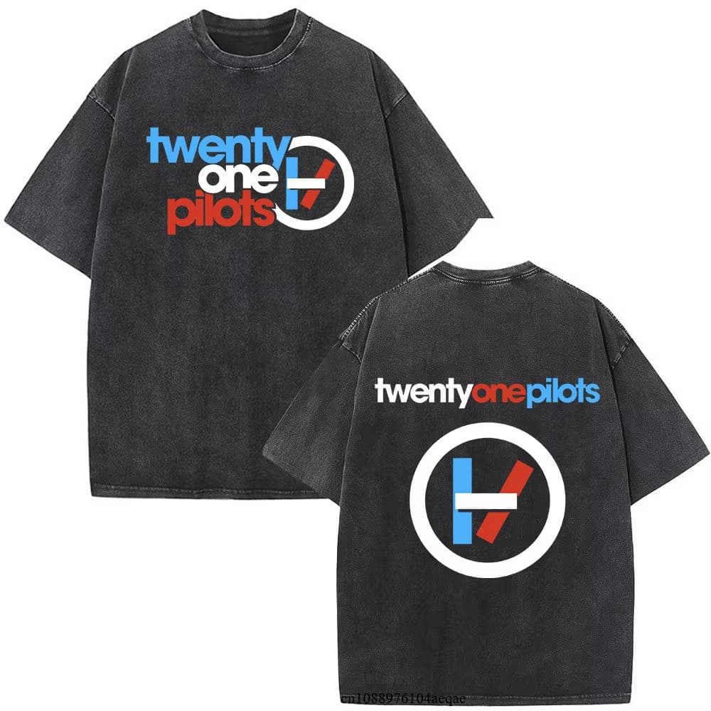 Vintage Rock Band Twenty One Pilots Washed T-shirt Men Women Cotton Casual Streetwear Tops Tee Short Sleeve Harajuku Y2k S