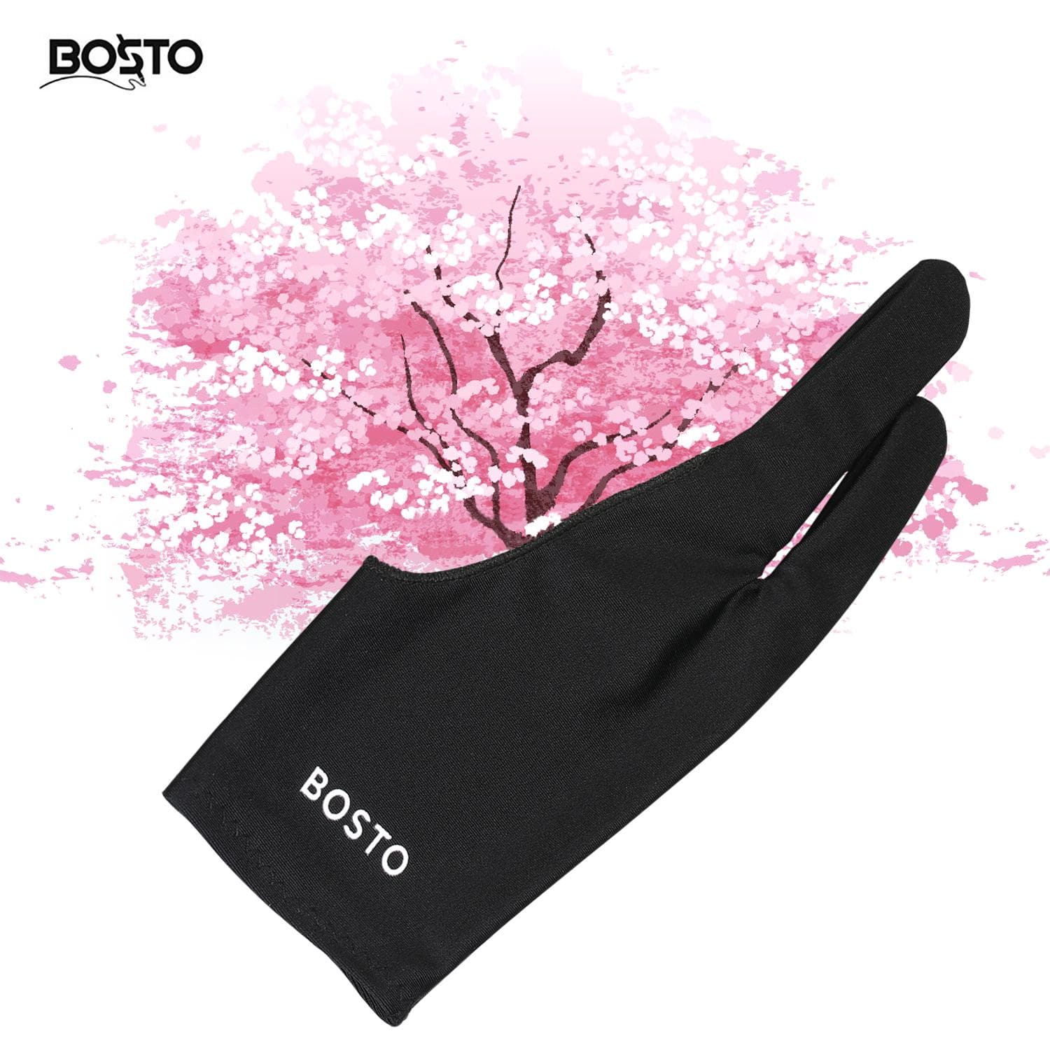 BOSTO Two-Finger Free Size Drawing Glove Artist Tablet Drawing Glove for Right & Left Hand black