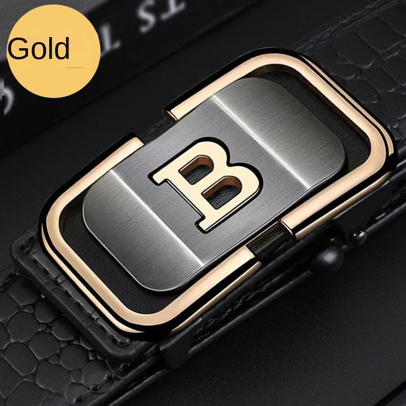 Men's Leather Belt Automatic Buckle Cattlehide Leather Fashion Business Elite Men's Pants Belt Versatile Casual Crocodile Pattern Belt 130cm