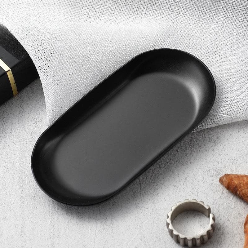 Stainless Steel European Jewelry Storage Tray Metal Cosmetic Storage Oval Tray Snack Plate Kitchen Organizer black