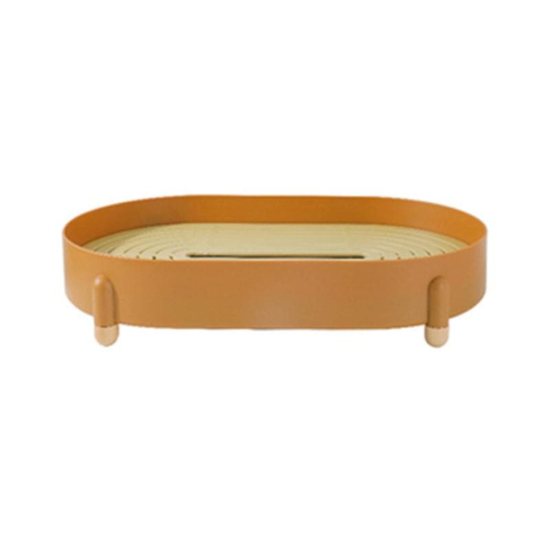 Tea Tray Simple Double Layer Pure Color Uniform Draining Holes Detachable Design Plastic Tea Tray brown