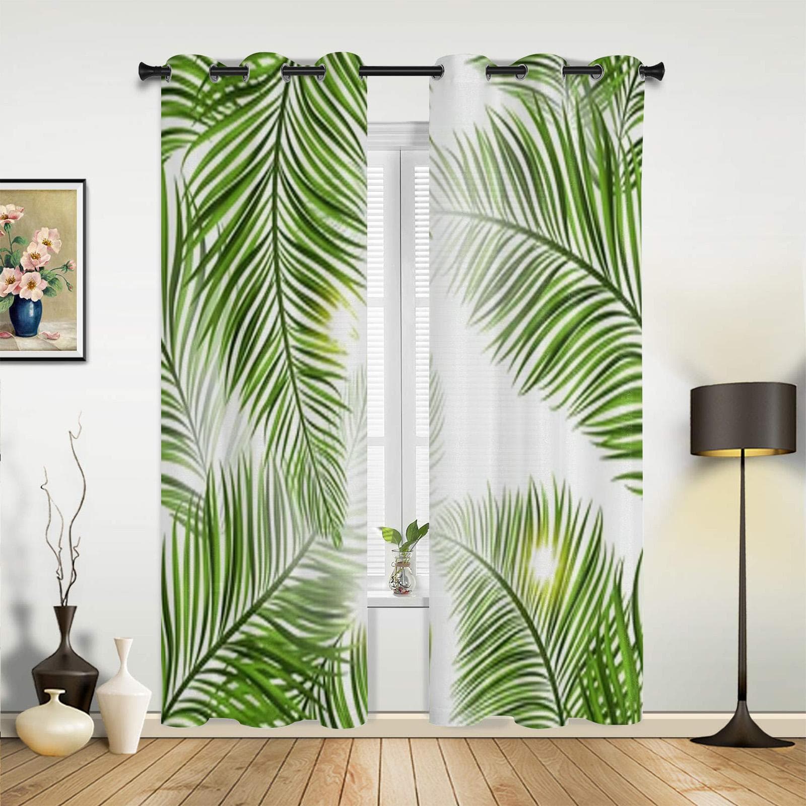Tropical Green Leaves Window Curtains For Living Room Luxury Bedroom Decor Drapes Kitchen Window Treatments Curtains 135W x 60H(cm) x1