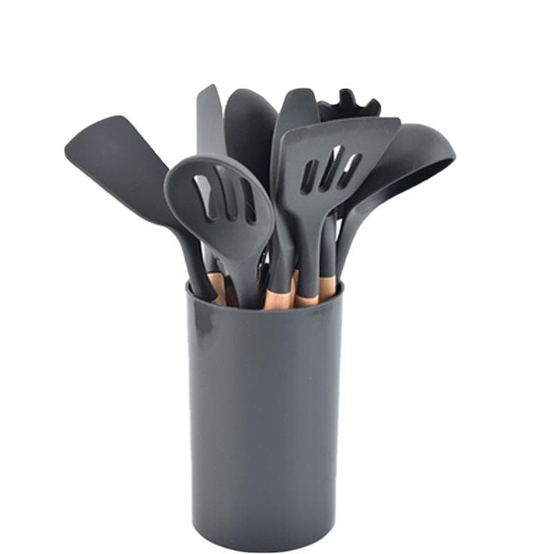 Wooden Handle Silicone Spatula Set Non-stick Pan Special Kitchen Wooden Spatula Household Cooking Leaky Spatula Spoon Soup Spoon Frying Spatula