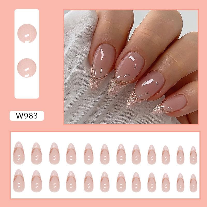 24 Pcs Irregular Pearlescent Phnom Penh French Nail Art Sweet Ins Wind Almond Nail Glitter French Nail Art Wear Nail Art
