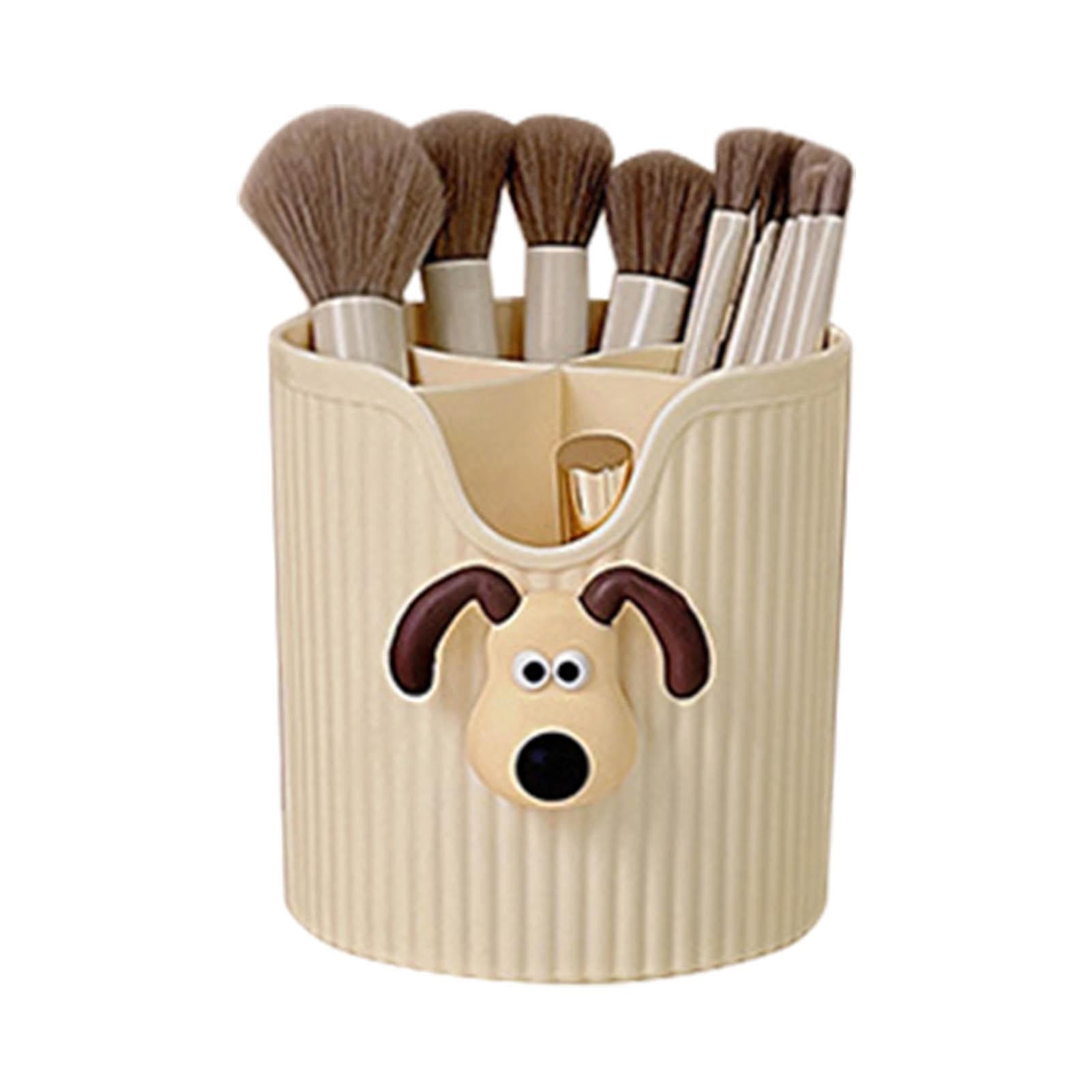 Desk Pencil Pen Holder 4 Compartments Large Capacity Cute School Supplies Makeup Brush Organizer