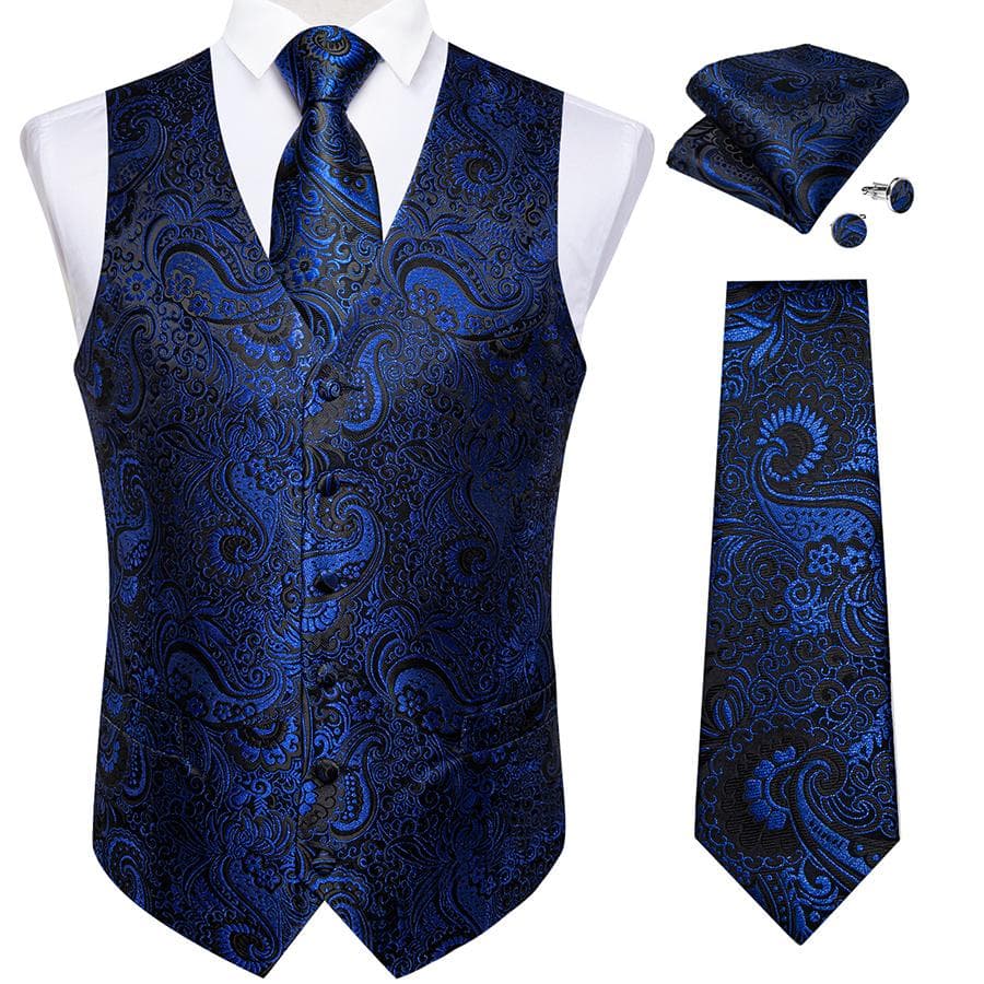 Dibangu Mens Yellow Paisley Vest Suit Waistcoat Hanky Cufflinks Tie Set Wedding XL