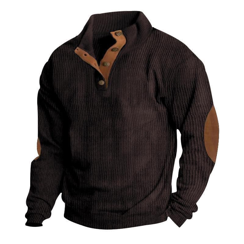 Men's Retro 5XL Corduroy Stand Collar Pullover Jacket Shirt XXXL brown