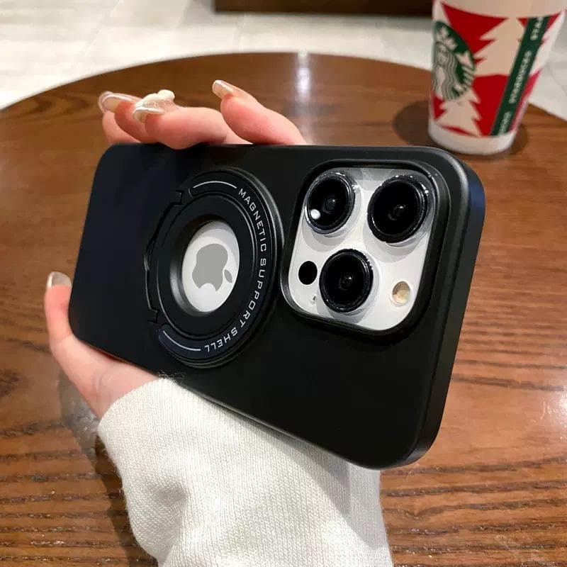 Applicable To Apple 16promax Mobile Phone Case Magnetic Charging IPhone 15 Creative Invisible Pull Rod Bracket 14 Protection Case iPhone12pro black