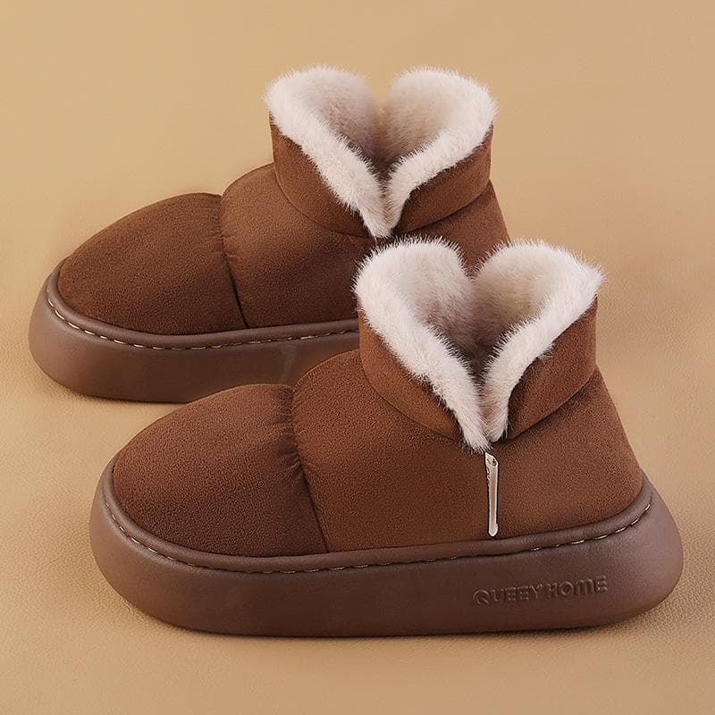 Winter Women Cotton Slippers Leisure High Gang Warm Plush Slides Home Thick Sole Solid Color Non-Slip Indoor Outdoor 44-45 coffee