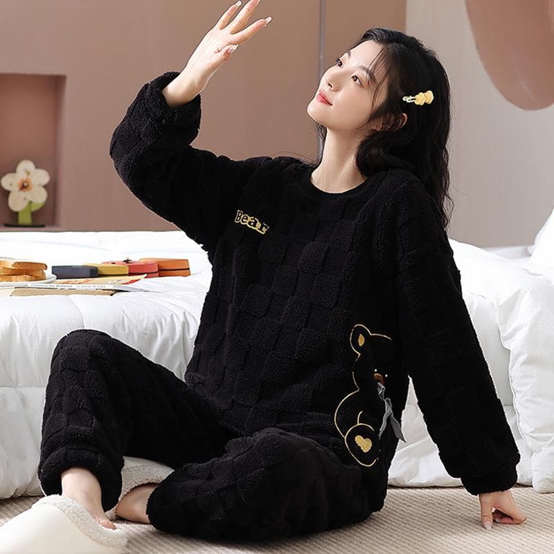 Women's Winter Warm Pajamas Set Plus Size Big Teddy Pajamas Girls Casual Long Sleeve Fluffy Pajamas M