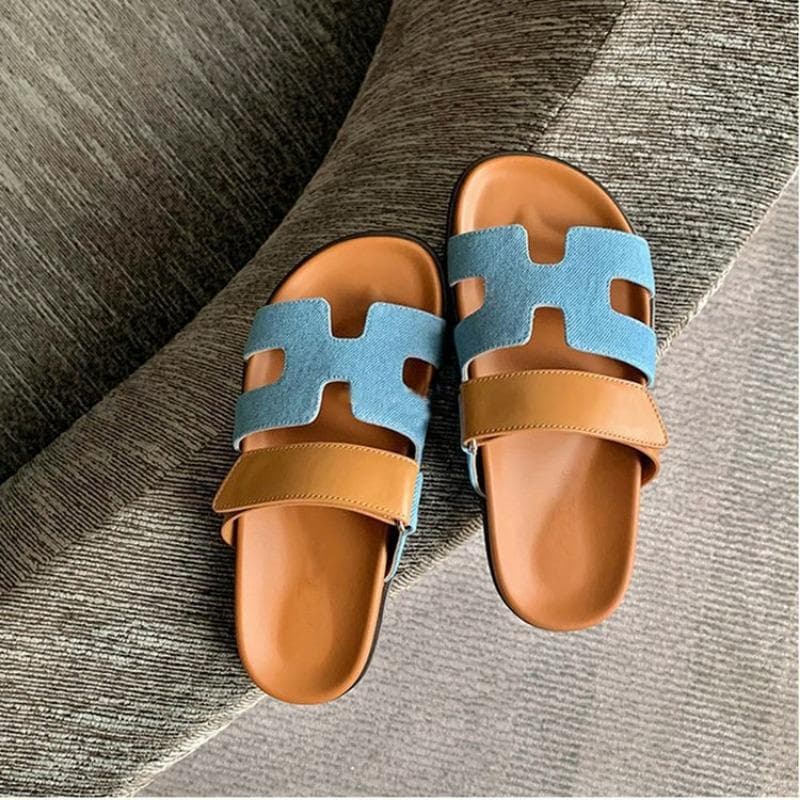 Thick Soled Sandals, Plus Size Velcro, Color Blocking, Suitable for Casual Women's Shoes, Versatile and Versatile 39 denim blue