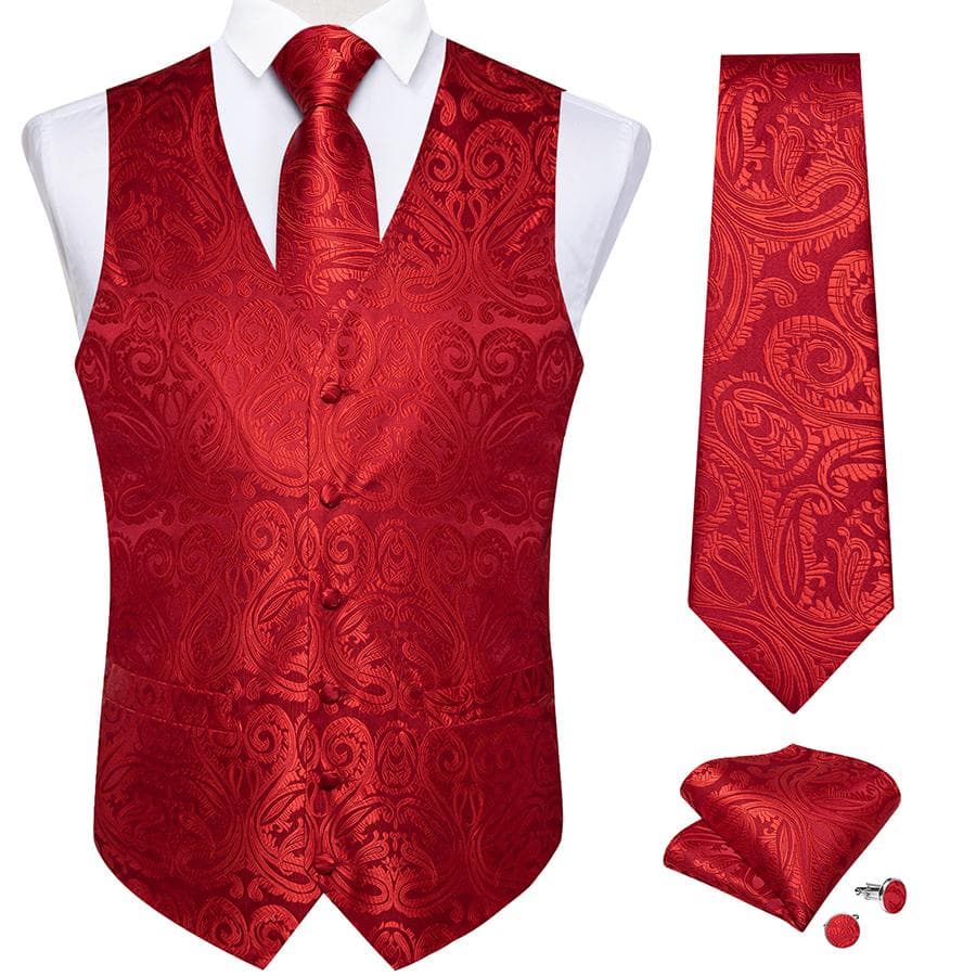 Dibangu Mens Yellow Paisley Vest Suit Waistcoat Hanky Cufflinks Tie Set Wedding M