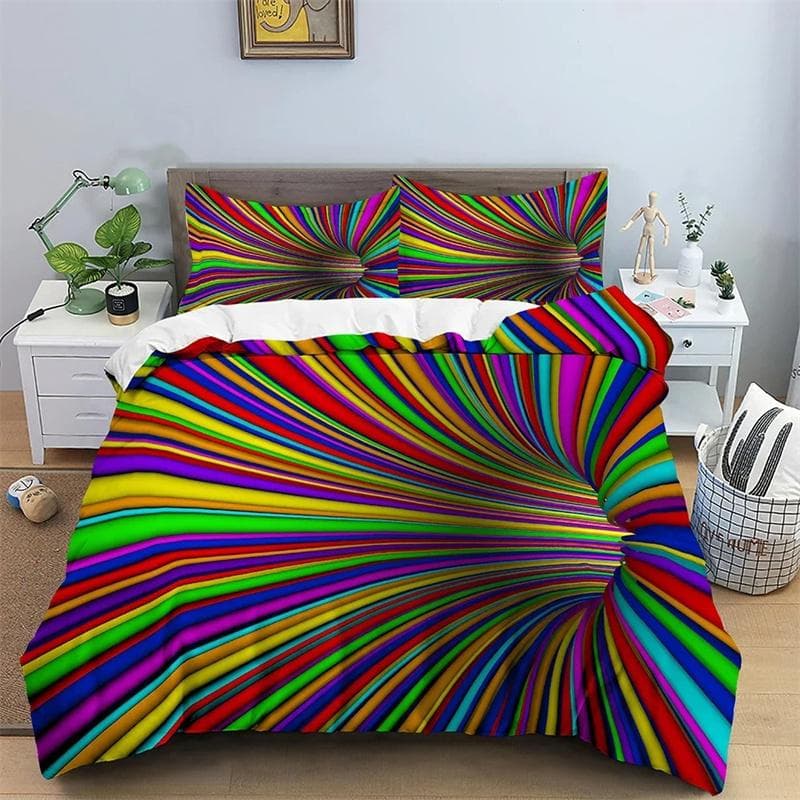 3D Duvet Cover Psychedelic Abstract Double Queen Bedding Set 2/3pcs Quilt Cover with Zipper King Size Polyester Comforter Cover 135X200cm-2pcs
