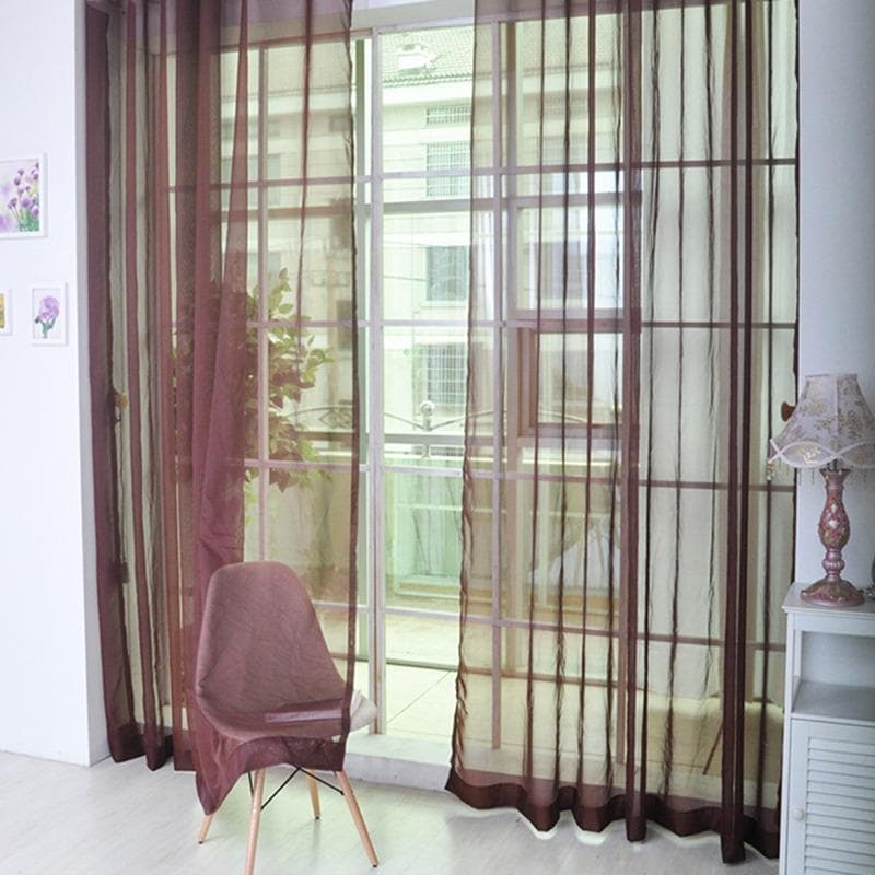 Decorative Colorful Floral Tulle Door Window Curtain Sheer Valances Tulle Home Supplies One Size coffee